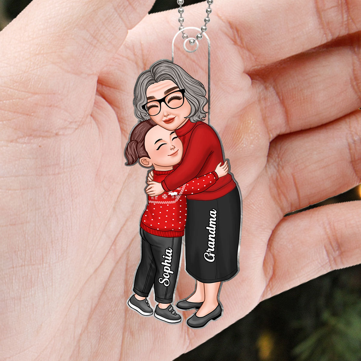 Grandma & Grandkid Hugging Personalized Acrylic Ornament, Birthday And Anniversary Gift