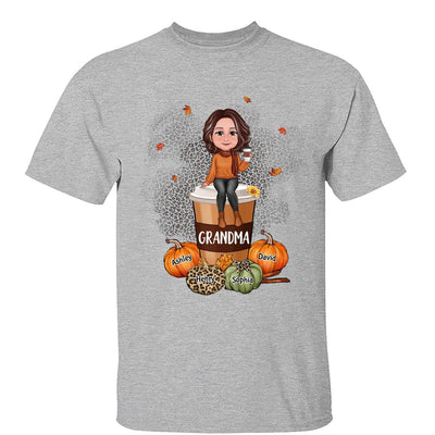 Grandma Mom Sitting On Pumpkin Spice Latte Personalized Shirt