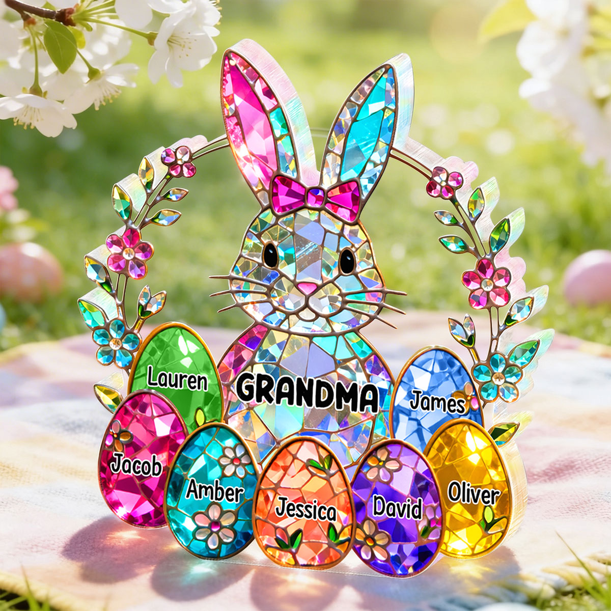 Bunny Grandma Easter Gift - Personalized Acrylic Block Plaque - Easter Decor for Grandma