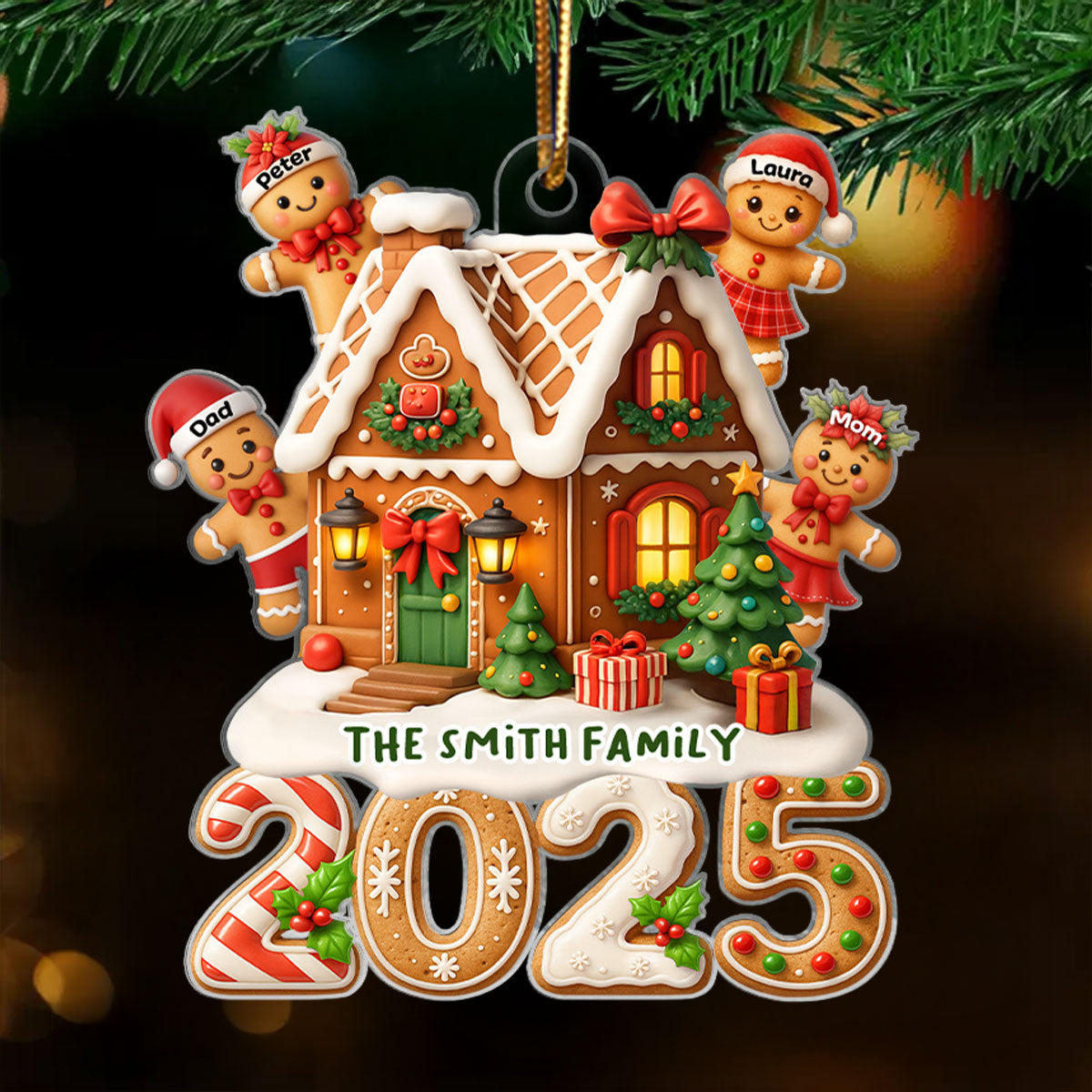 Gingerbread Family 2025 - Personalized Acrylic Ornament - Christmas Gift for Family, for Her, for Husband