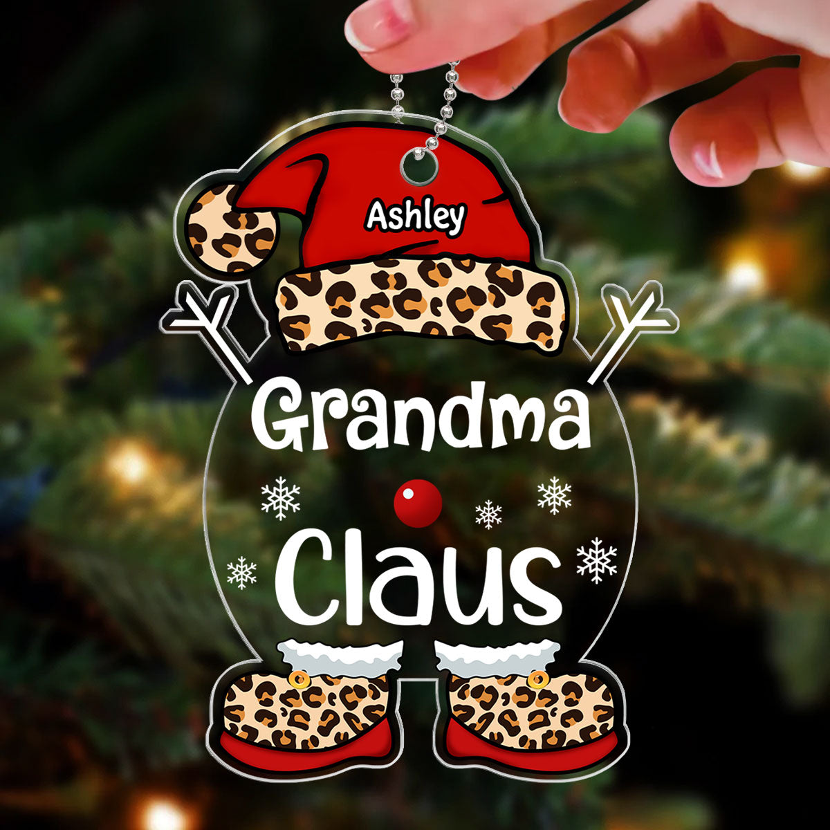 Grandma Mimi Claus Christmas Leopard Personalized Acrylic Ornament