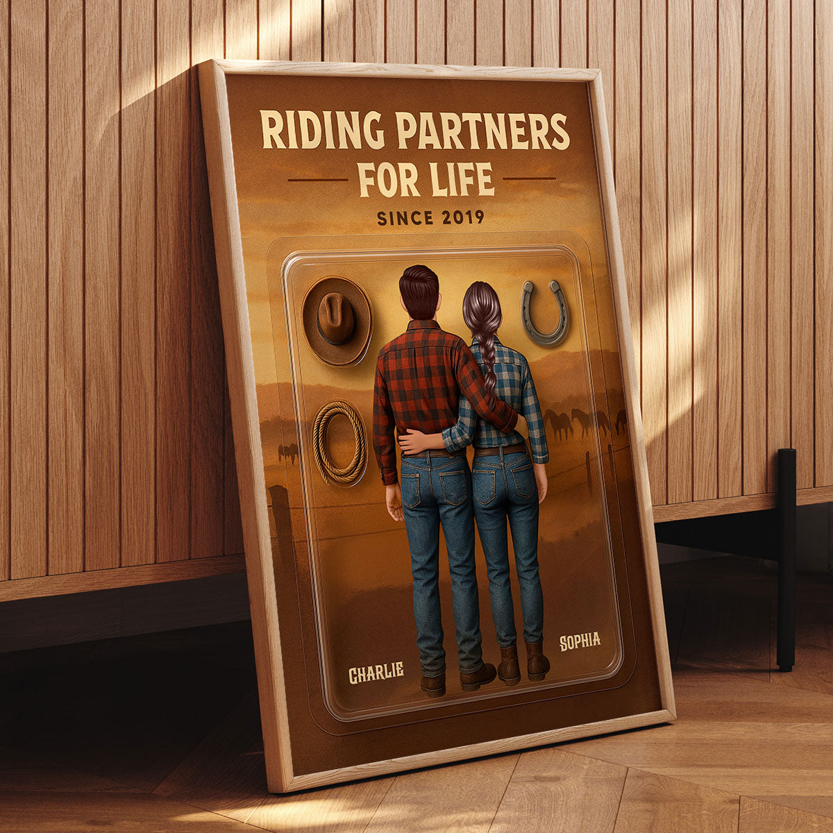 3D Effect Custom Figure Couple Horse Riding Partners For Life Personalized Poster