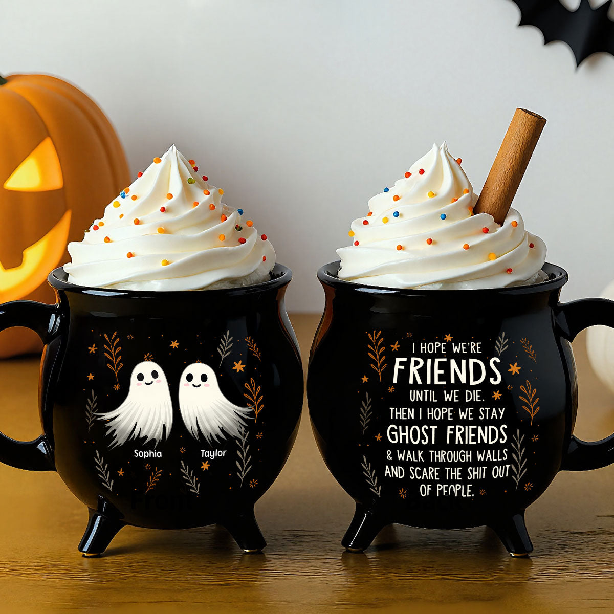 Halloween Ghost Friends Besties Personalized Ceramic Cauldron Mug