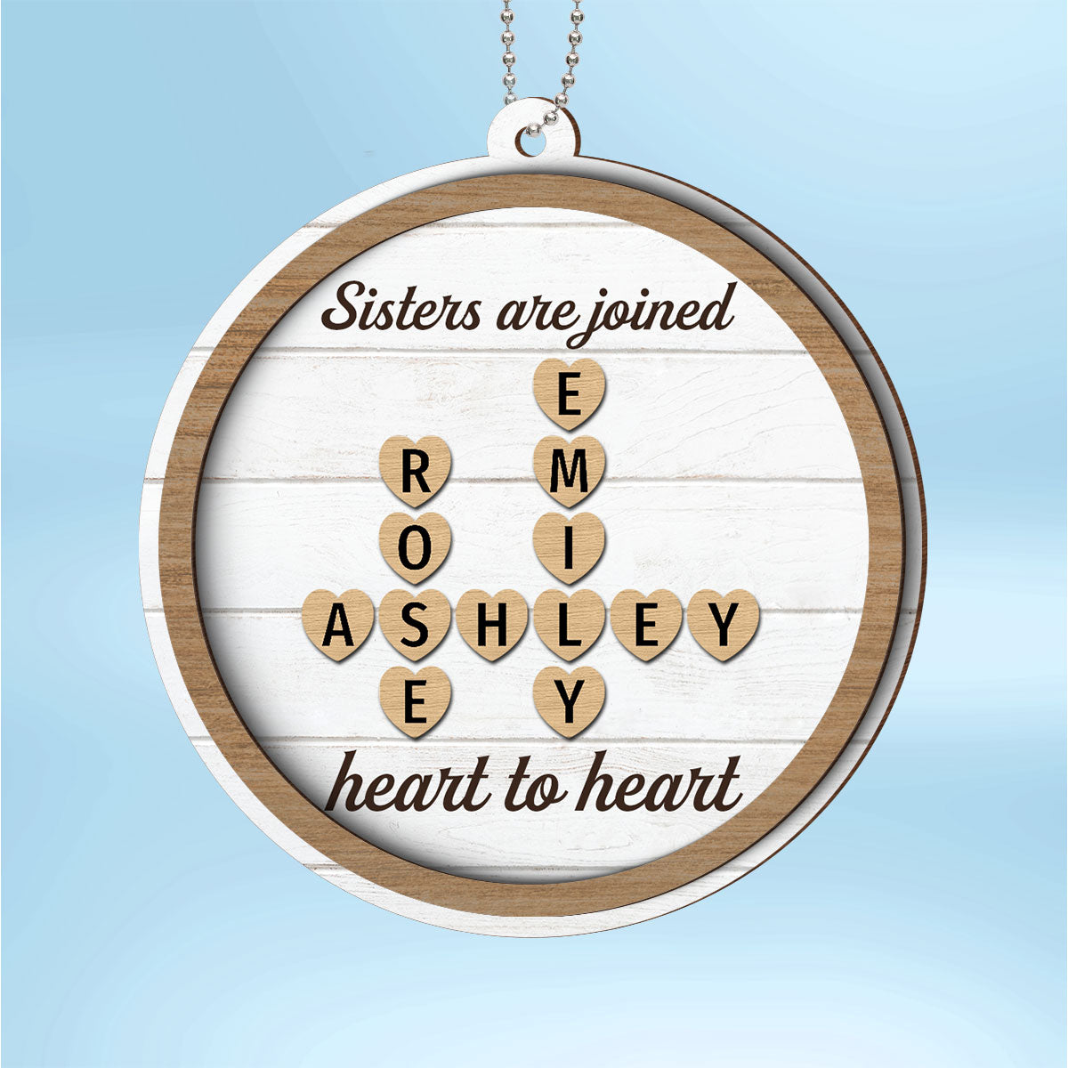 Sisters Are Joined Heart To Heart Crossword Puzzle Personalized 2-Layer Wooden Ornament, Christmas Gift For Best Friends, Sisters