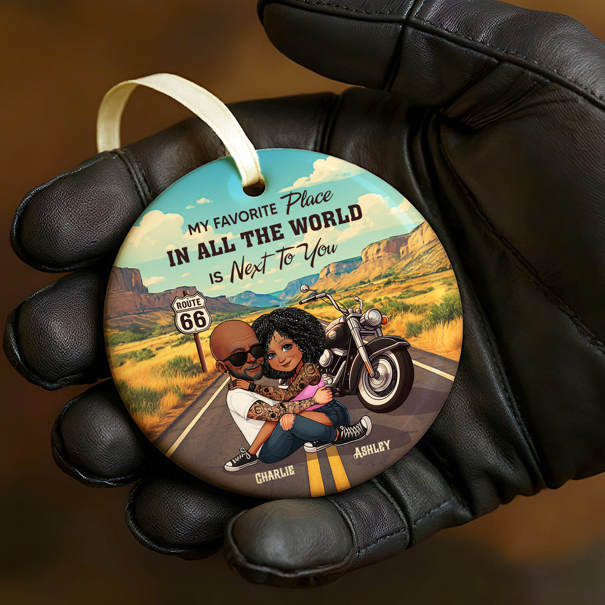 Bikers Couple Riding Partners for Life Personalized Ceramic Ornament, Gift for him, Gift for her