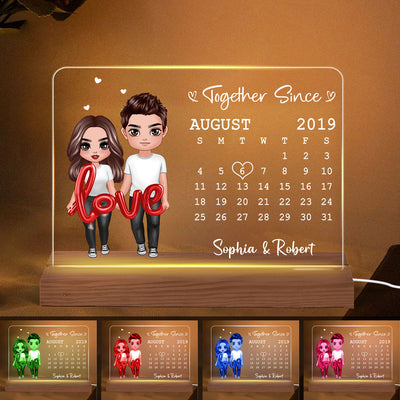 Love Balloon Standing Couple Calendar Personalized Custom Shape Acrylic Plaque LED Night Light - Gift For Him Gift For Her