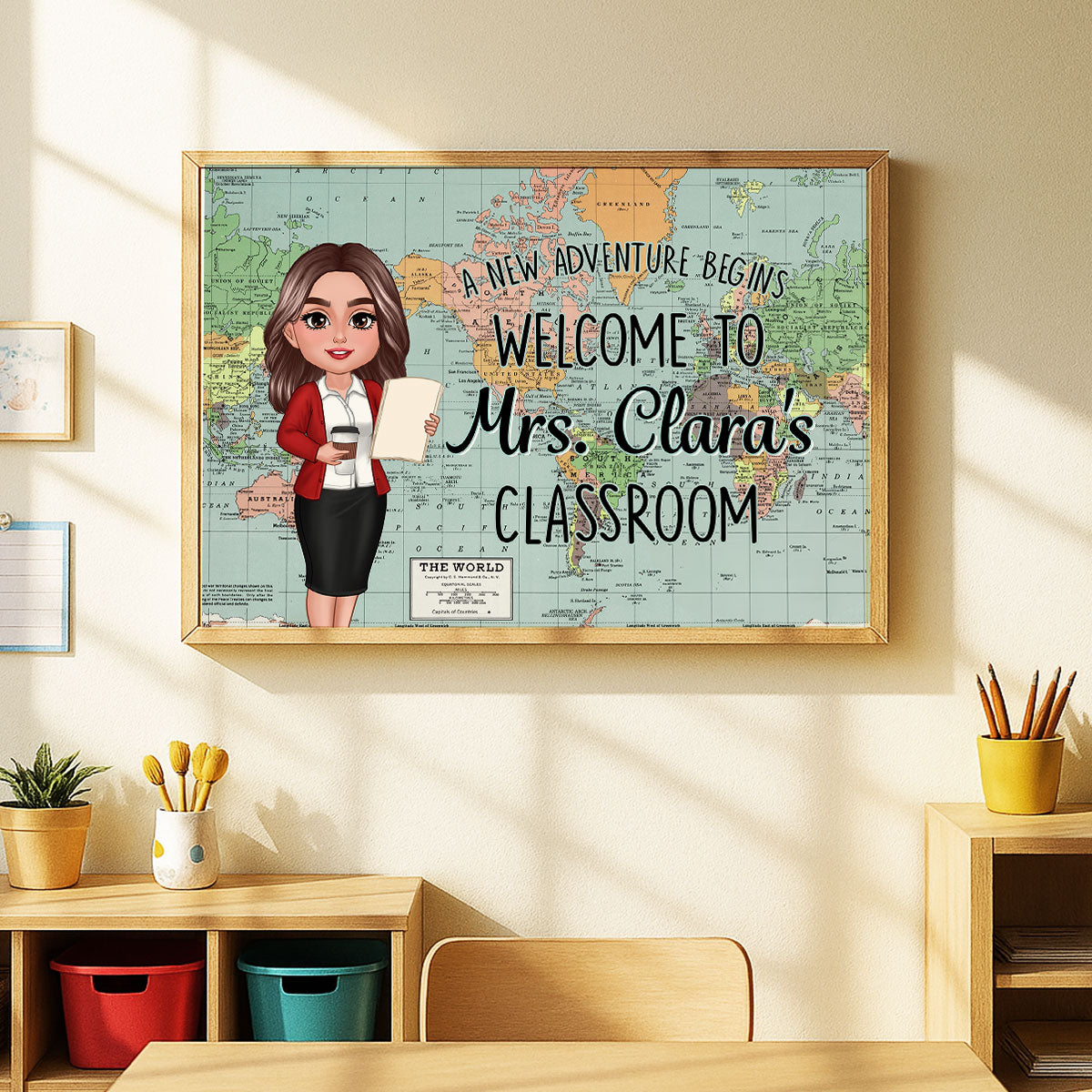 World Map Adventure Themed Welcome To Classroom Personalized Poster, Back To School, Classroom Decor