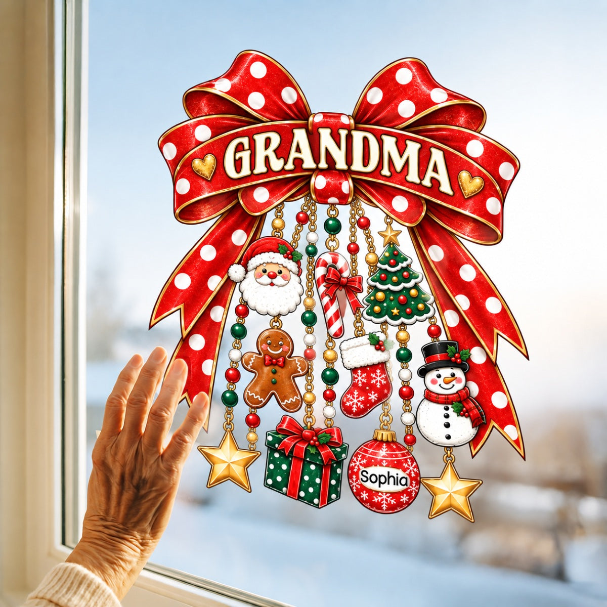 Grandma Retro Christmas Charm Bow - Personalized Decal - Trendy Christmas for Grandma