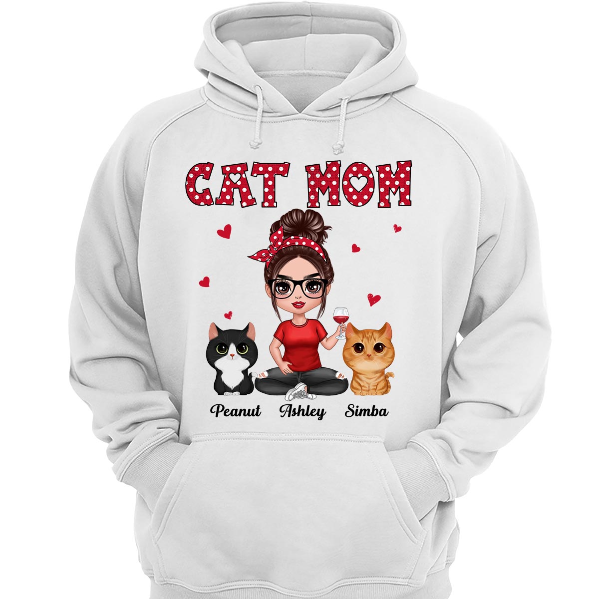 Watercolor Cute Cats Polka Dot Pattern Doll Cat Mom Personalized Shirt
