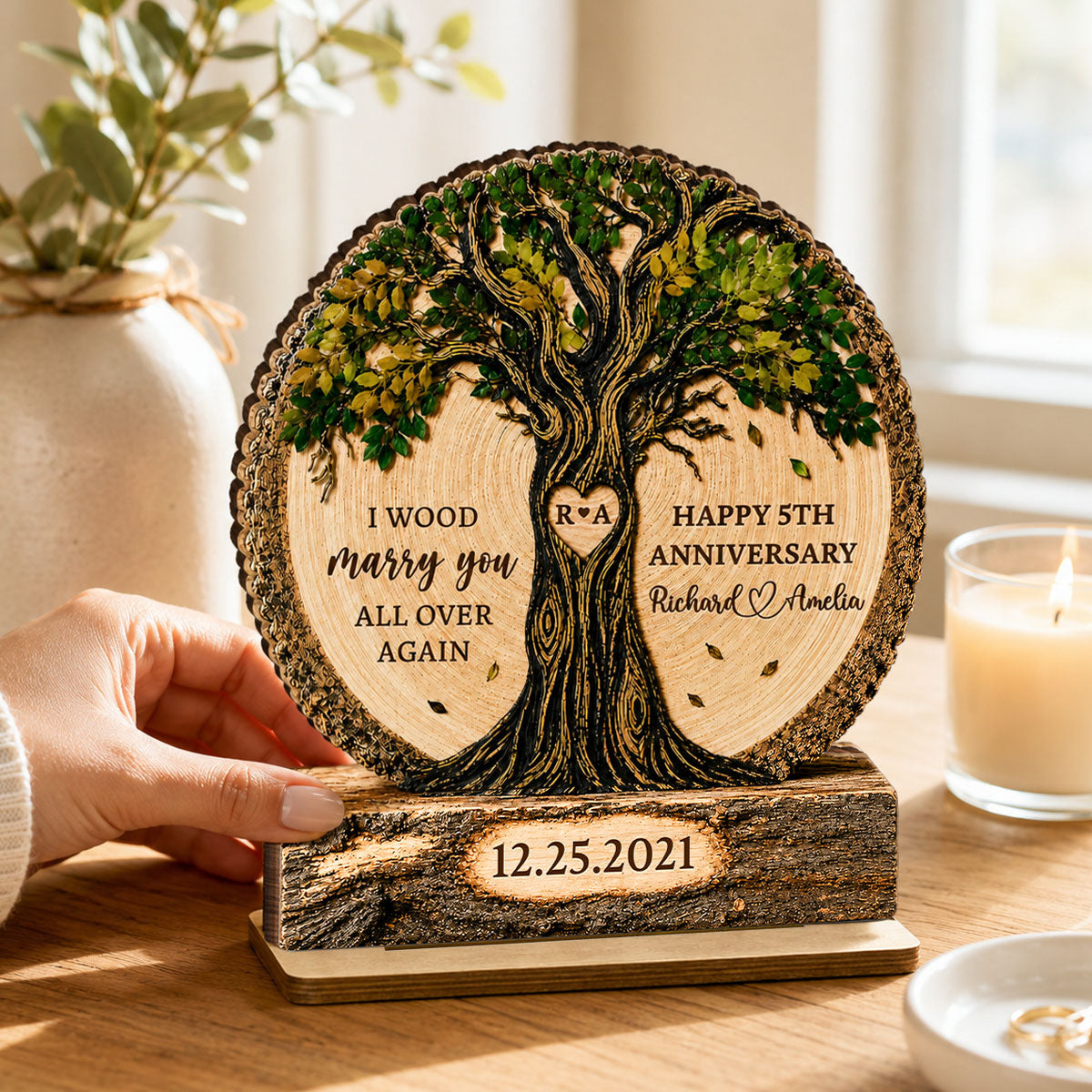Couple Tree I Wood Marry You - Personalized 2-Layered Wooden Plaque - Gift For Couple