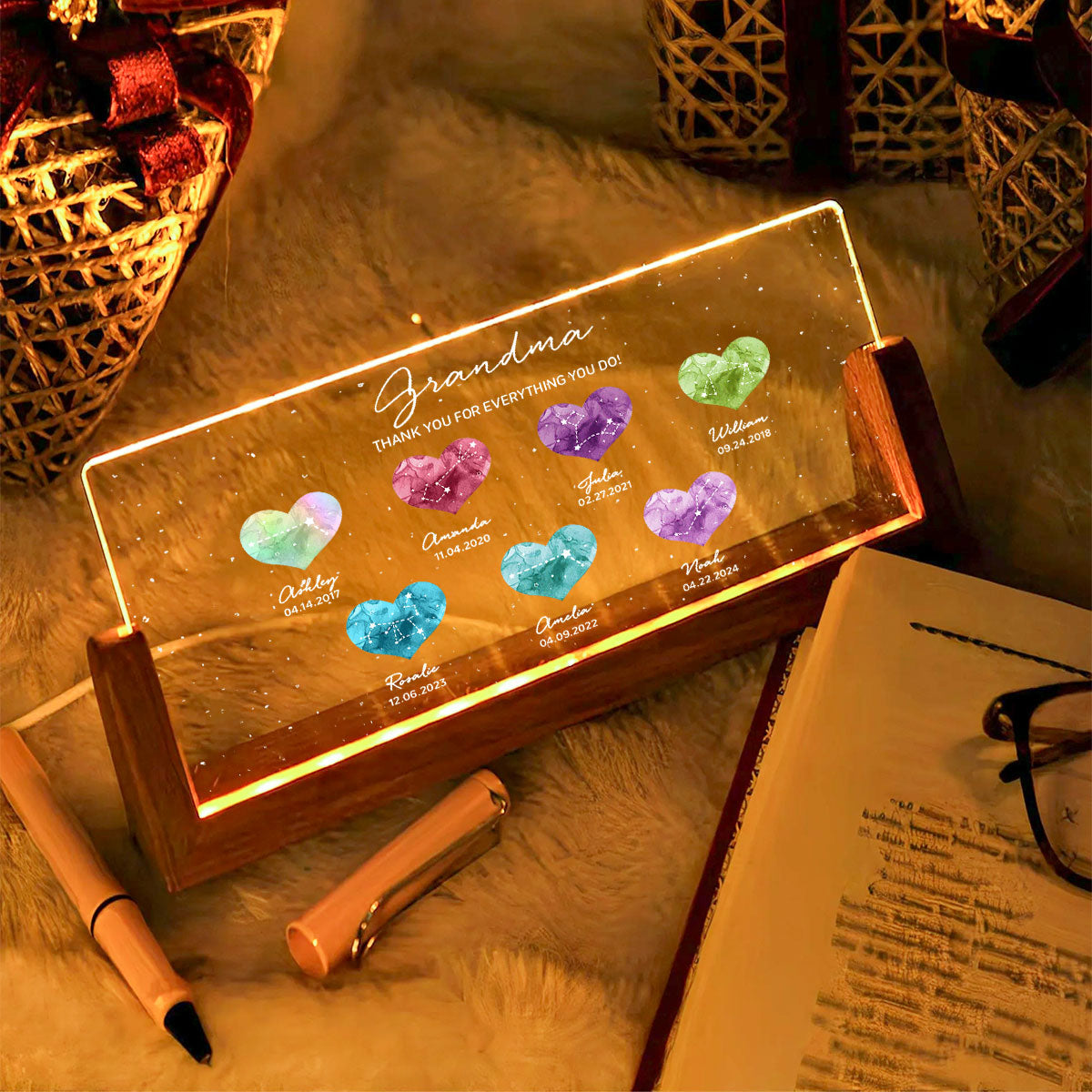 Birthstone Constellations Personalized U-Base Acrylic LED Night Light, Valentine's Day Gift, Grandparents Day Gift, Gift for Her, Mom Gift, For Grandma