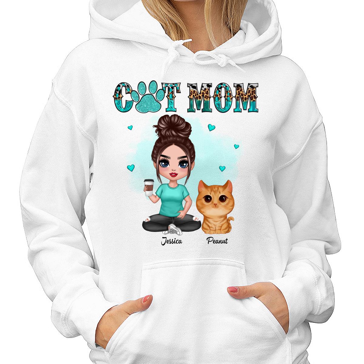 Watercolor Cute Cats Teal And Leopard Cat Mom Personalized Shirt