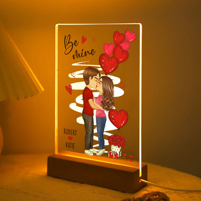Be Mine Doll Couple Standing Kissing Personalized Plaque LED Night Light -  Unique Valentine's Day Gift For Him, Gift For Her