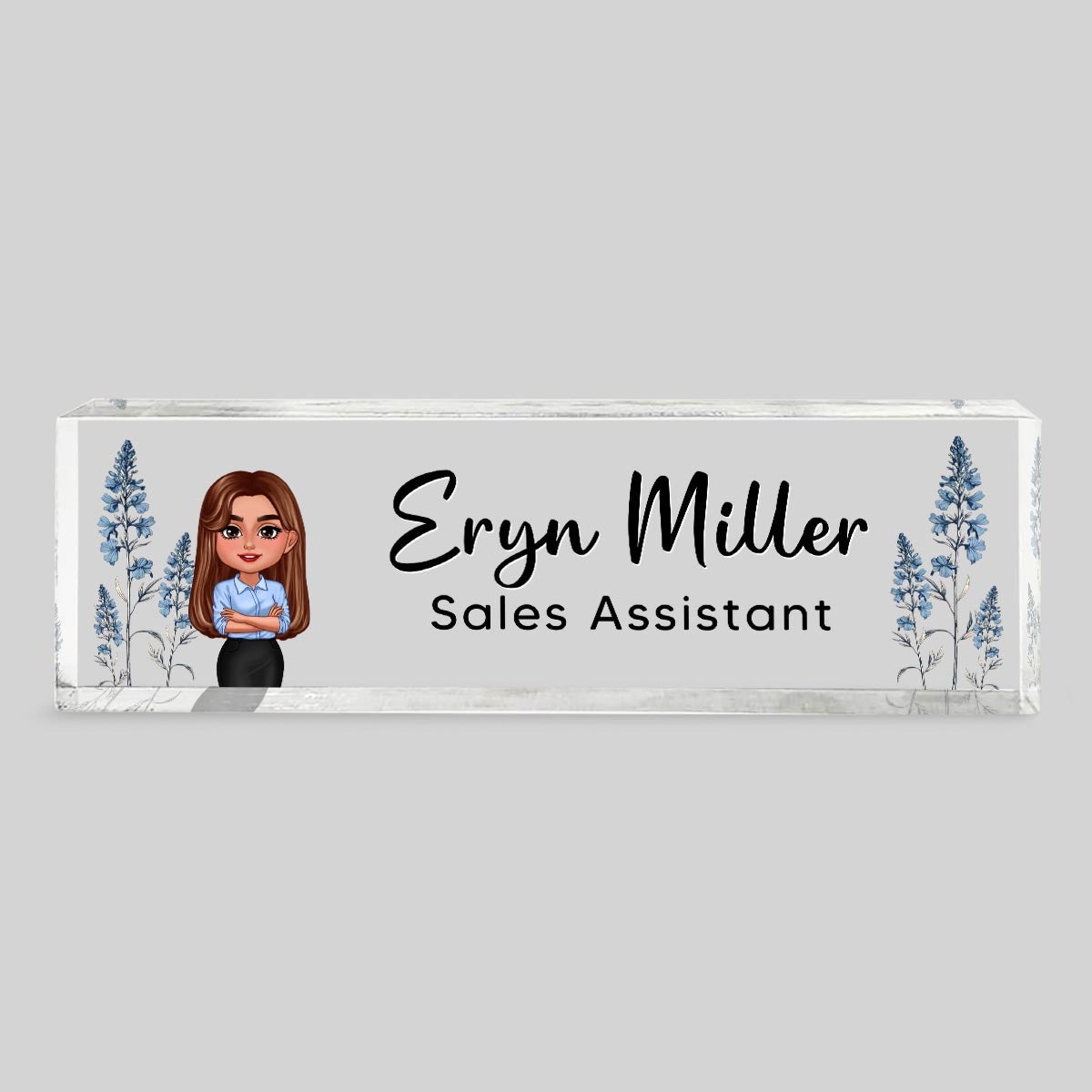 Birth Month Flowers Woman - Personalized Acrylic Desk Name Plate - Gift For Colleagues, Coworkers, Boss