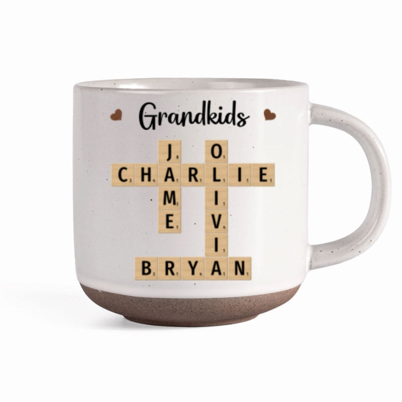 Grandkids Crossword Puzzle Art Personalized Pottery Mug, Christmas Gift For Grandma, Gift For Mom