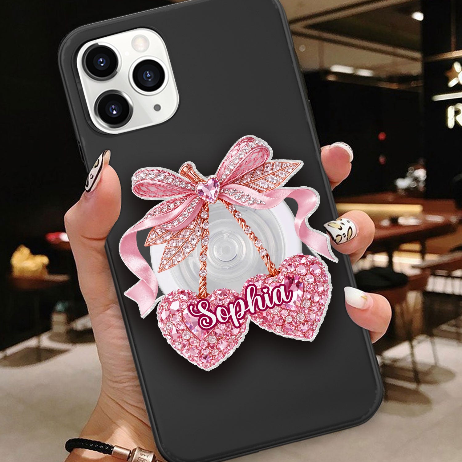 Valentine Cherry 3D Shiny Effect - Personalized Acrylic Magnetic Phone Grip