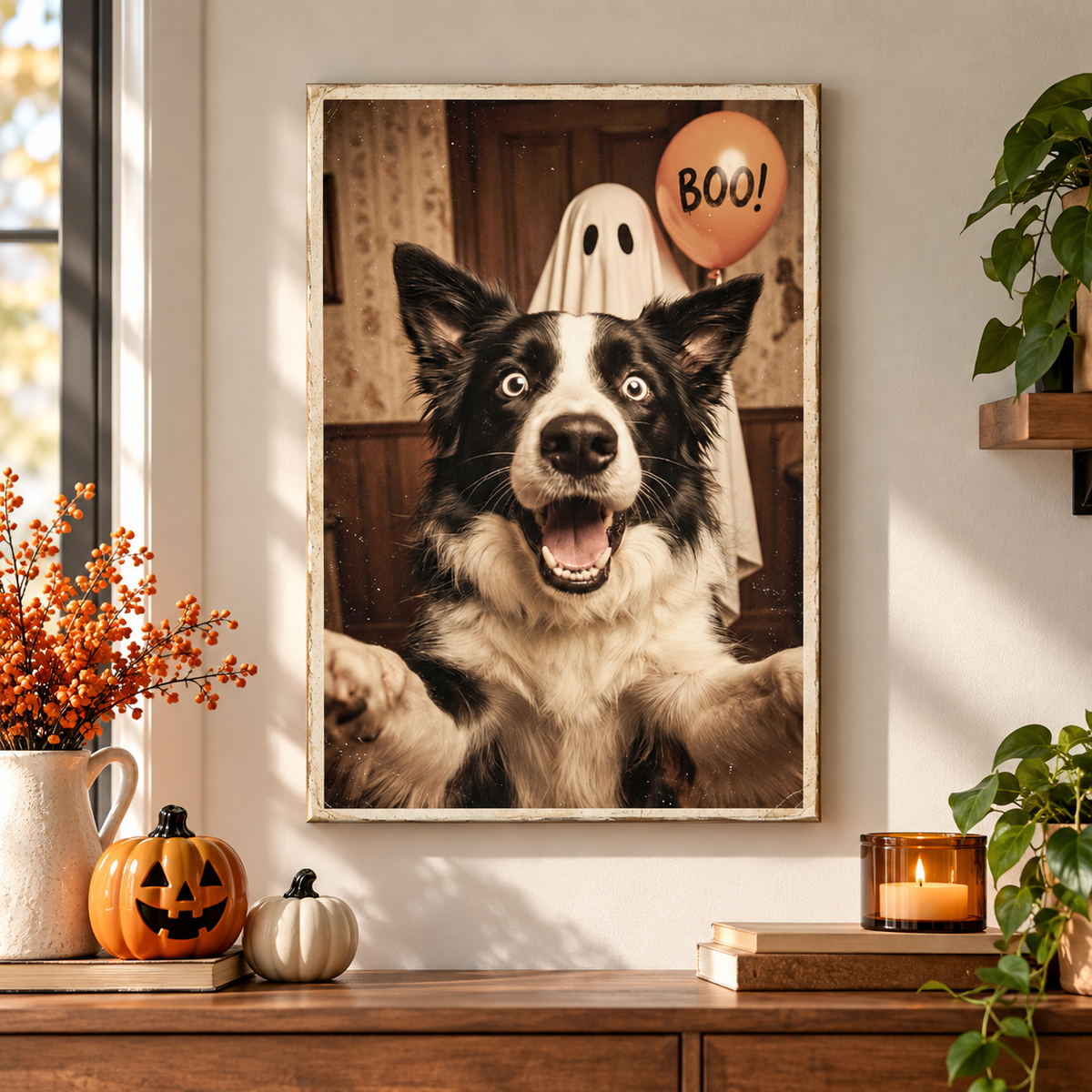 Custom Dog Cat Photo Halloween - Personalized Canvas - Trendy Vintage Spooky Tee for Pet Moms