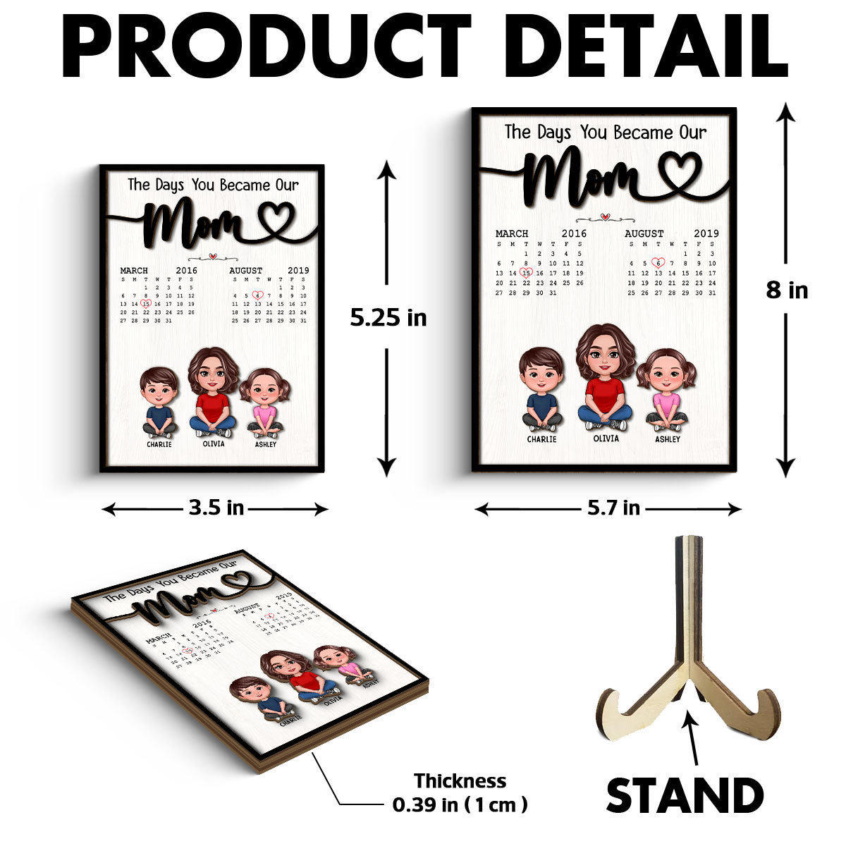 The Day You Became Our Mom Grandma Crossed Legs Birthday Calendar Mother‘s Day Gift Personalized 2-Layer Wooden Plaque