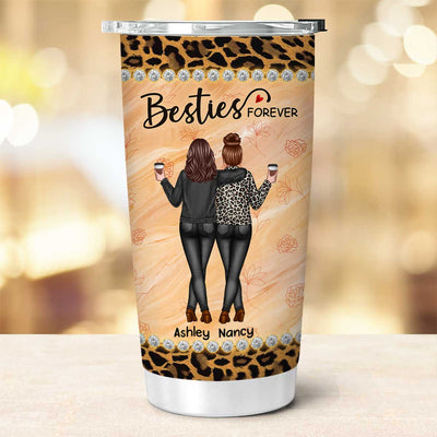 Leopard Pattern Back View Besties Sisters Personalized Tumbler