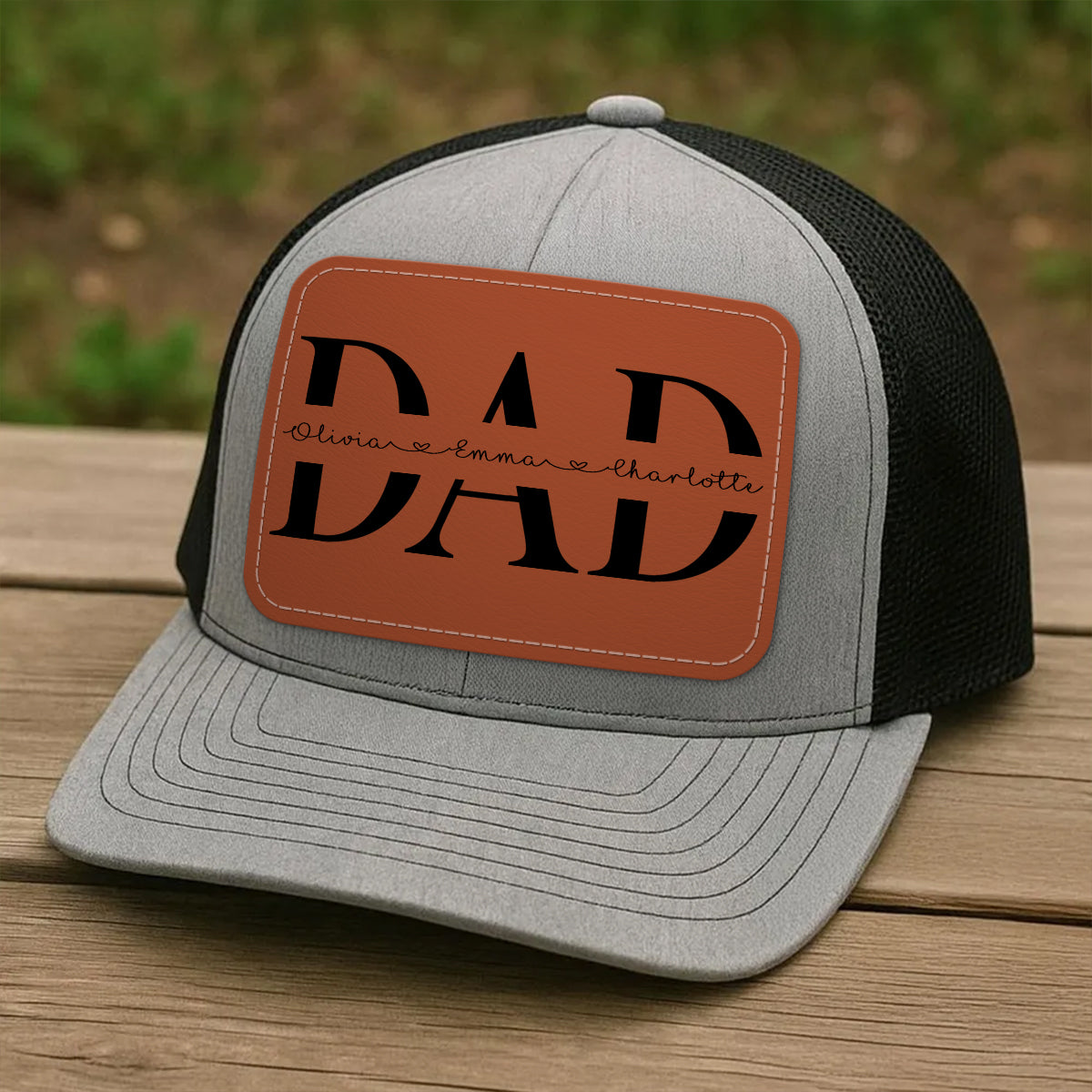 Custom Kids Name Personalized Dad Gift, Leather Patch Hat, Dad and Kids Trucker Hat, Father's Day Gift for Dad, Grandpa