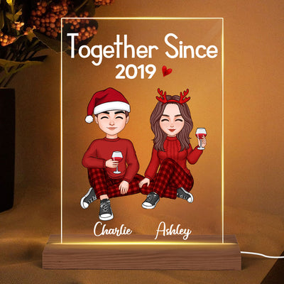 Cute Couple Sitting Gift For Him Gift For Her Personalized Rectangle Acrylic Plaque LED Night Light