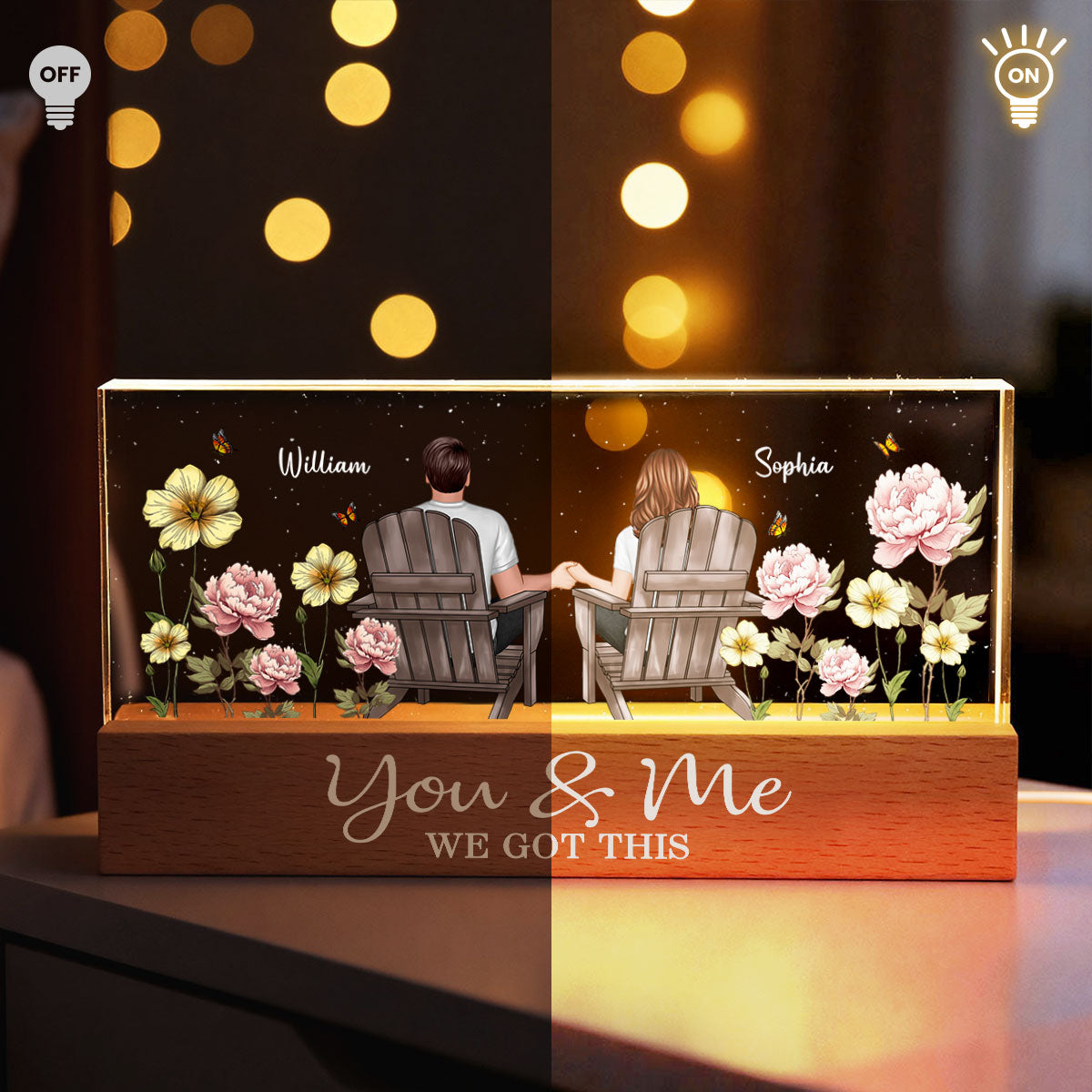 Eternal Love Couple Custom Birth Month Flower - Personalized Acrylic Block LED Night Light - Heartfelt Gift For Couple, For Him, For Her, Boyfriend, Girlfriend, Husband, Wife