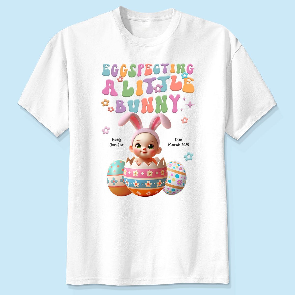 Eggspecting A Little Bunny Personalized Shirt, Easter Pregnancy Announcement, Easter Maternity Expecting Gift for Mom