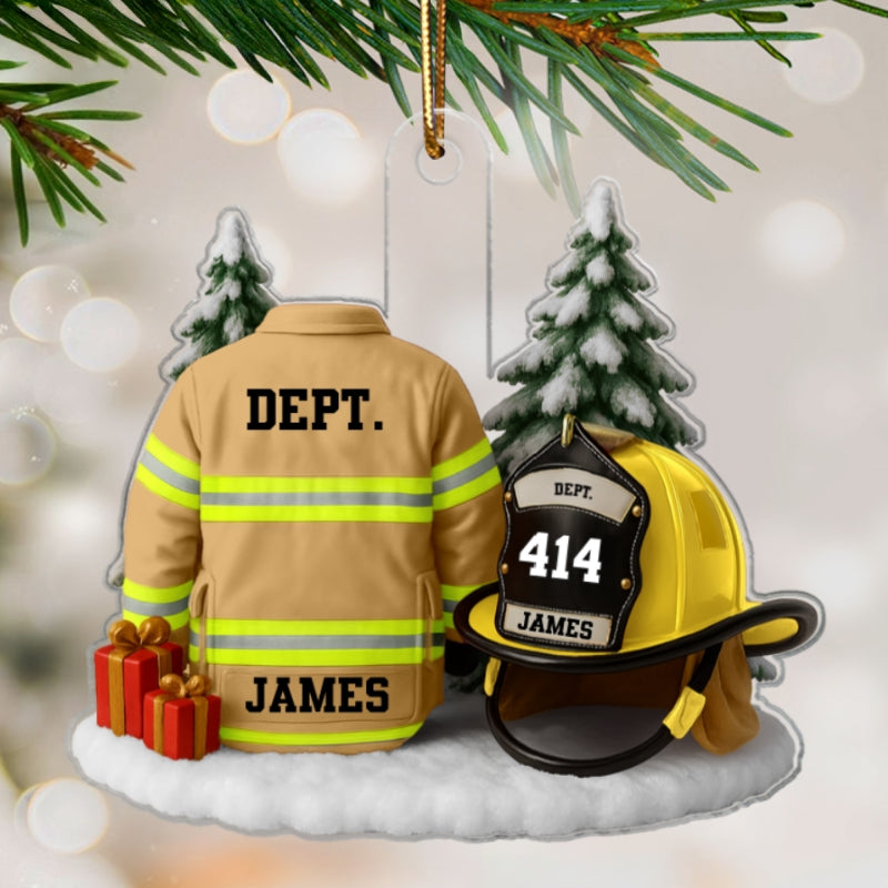3D Effect Firefight Uniform And Helmet - Personalized Acrylic Ornament