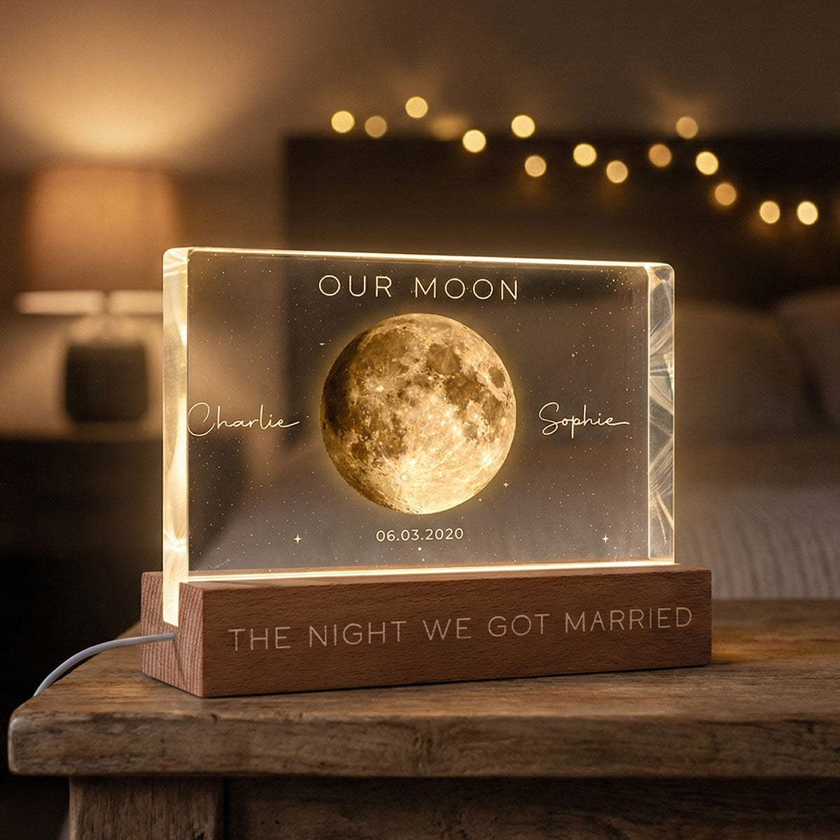 Our Moon Special Day Custom Moon Phase - Personalized Acrylic Block LED Night Light - Valentine's Day Gift For Couple