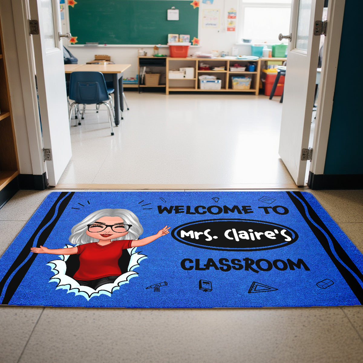Welcome To My Class Happy Teacher Crayon Theme Personalized Doormat, Classroom Decor