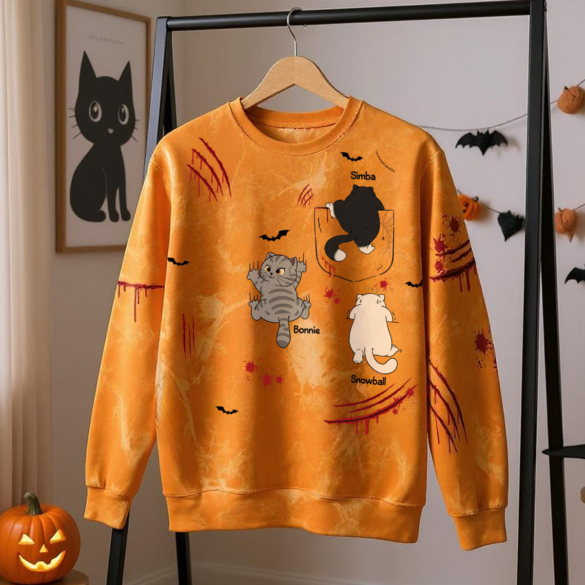 Spooky Cats Crawling Personalized Sweatshirt, Halloween Costume For Cat Lover