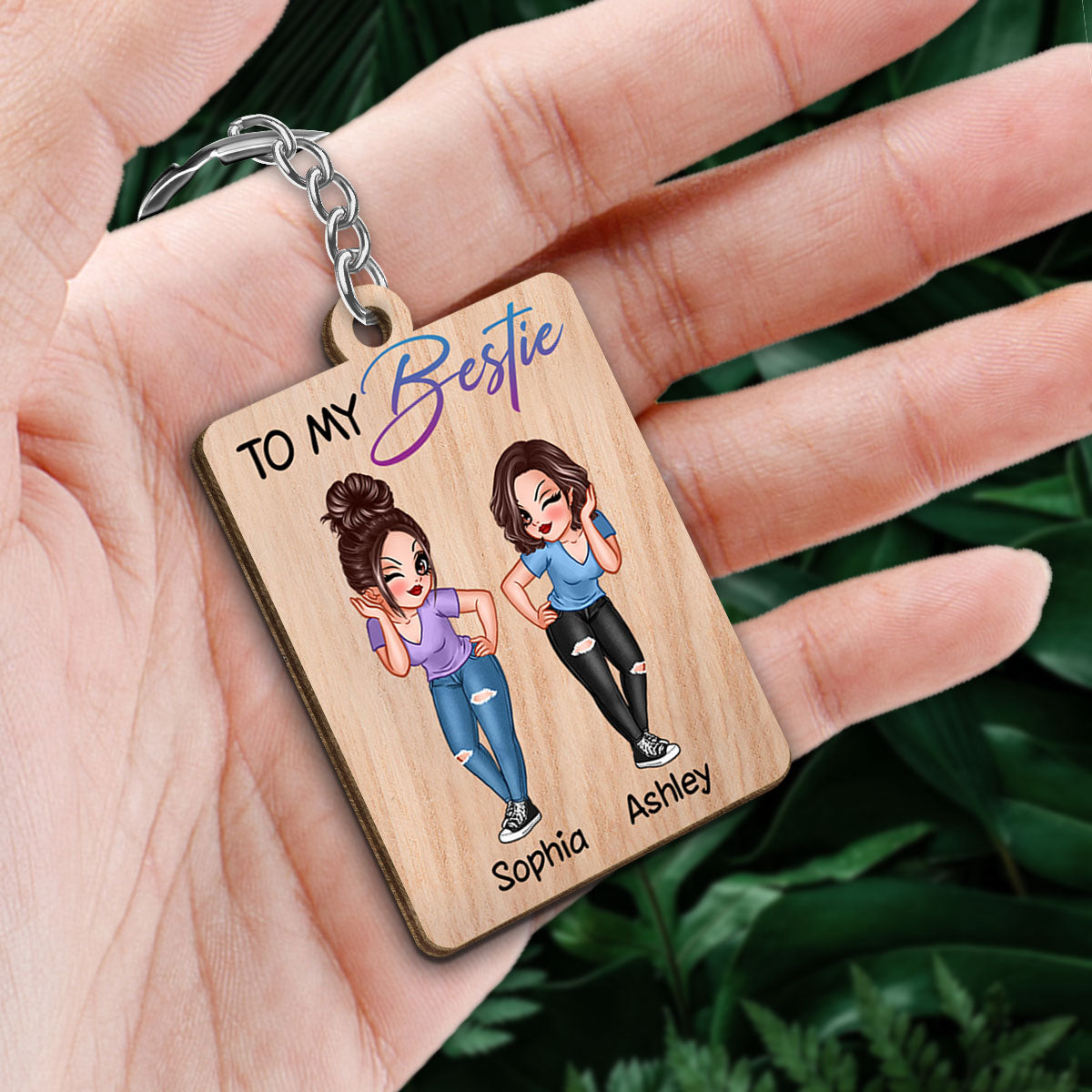 Sassy Besties To My Bestie Personalized Wooden Keychain