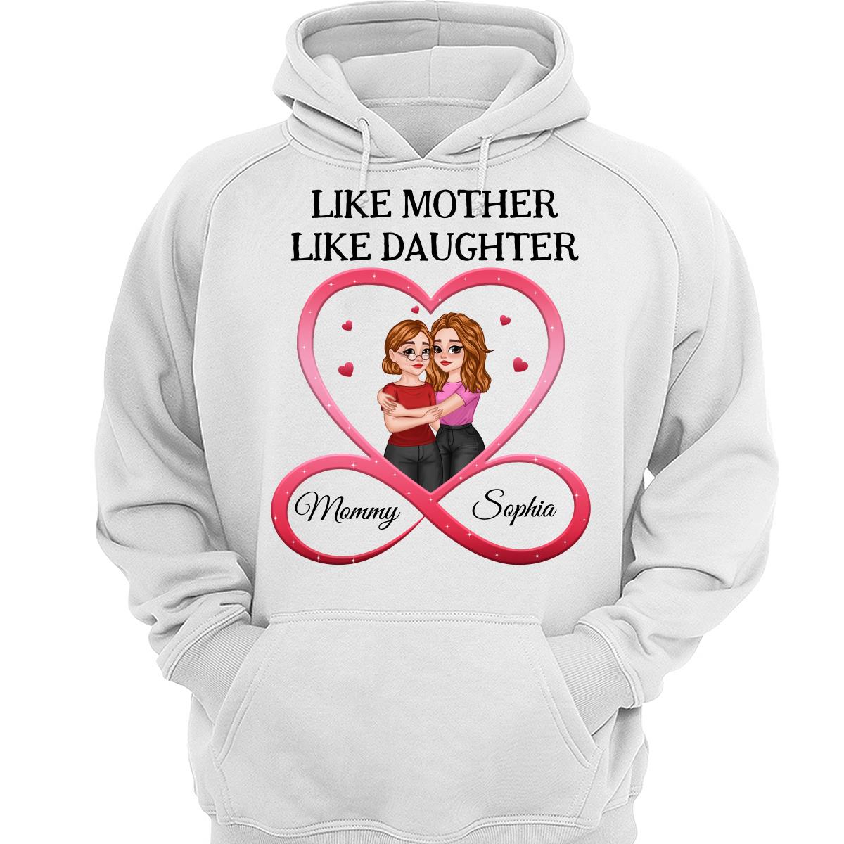 Like Mother Like Daughter Hugging Cartoon Mom Daughter Heart Infinity Personalized Shirt