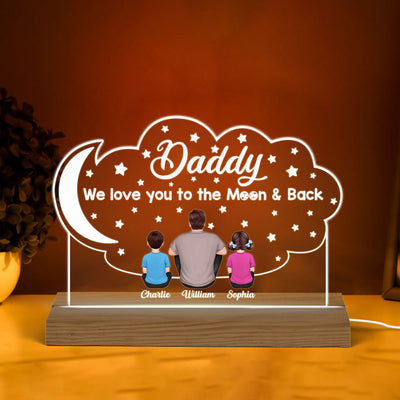 Love Dad To The Moon And Back Moon Star Personalized Custom Shape Warm LED Night Light
