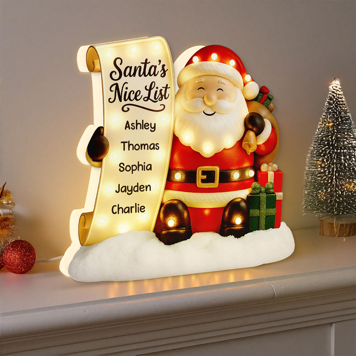 Santa's Nice List Kids' Names Family Christmas Decor - Personalized LED Light Box -Christmas Gift For Grandma, Grandpa, Family