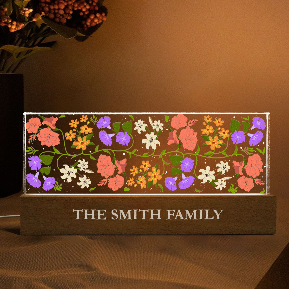 Custom Family Friends Sisters Birth Flower Bouquet Artwork Minimalist Personalized Acrylic Block LED Night Light