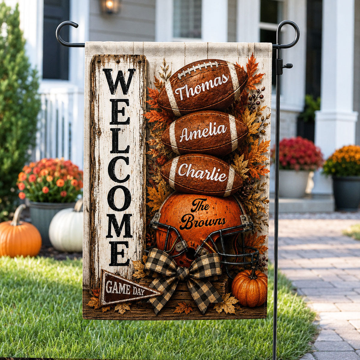 Welcome to Football Family - Personalized Garden Flag - Game Day Fall Outdoor Decor