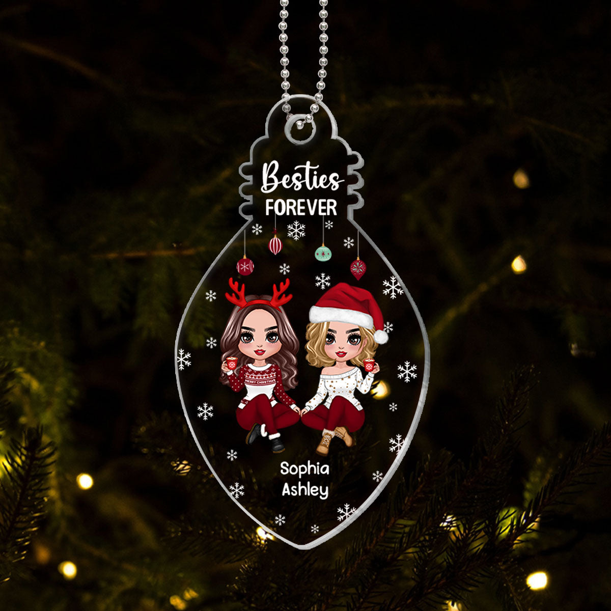Doll Girls Christmas Gift For Besties Sisters Siblings Bulb Shaped Personalized Acrylic Ornament