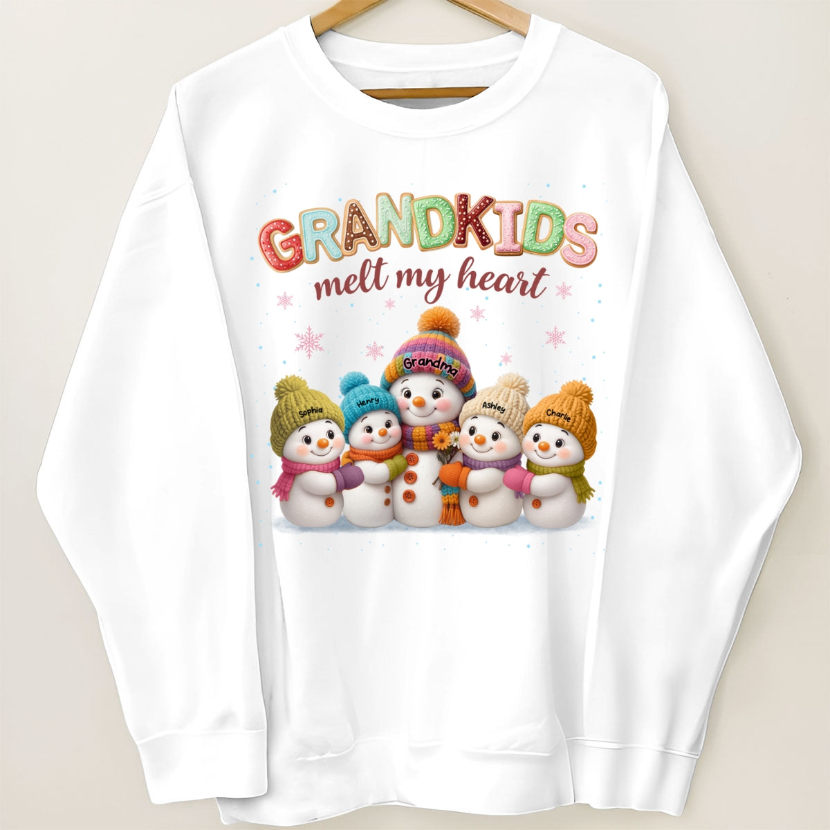 Heartwarming Christmas Snowman Grandma Grandkids Melt My Heart - Personalized Sweatshirt