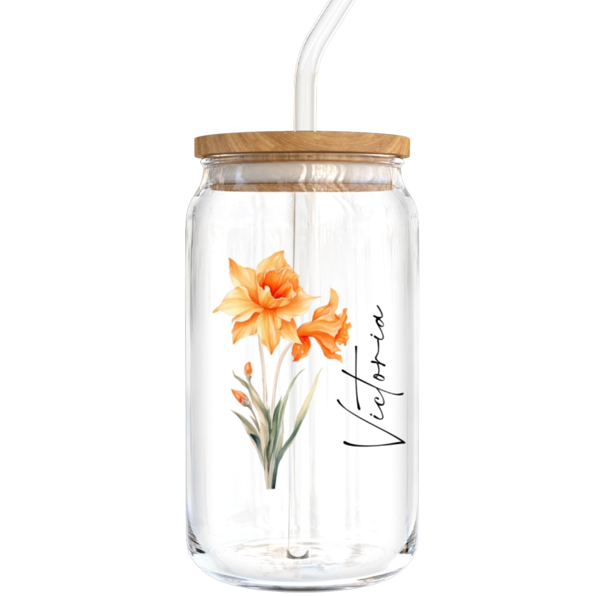 Birth Flower With Name Birthday Gift for Best Friend Birthday Gift For Mom Grandma Daughter Granddaughter Pampering Gift Personalized Clear Glass Can