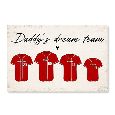 Baseball Shirt Daddy‘s Dream Team Personalized Poster, Father’s Day Gift For Dad, Grandpa