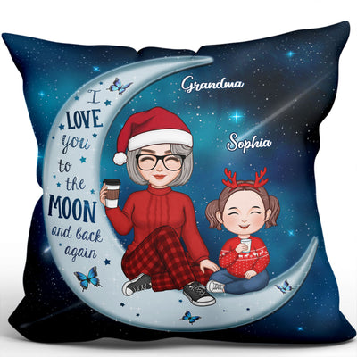 Cute Grandma & Grandkid On Moon Christmas Gift For Grandson Granddaughter Personalized Pillow