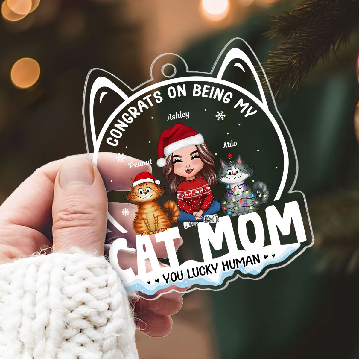 Congrats On Being My Cat Mom Funny Cat Acrylic Ornament, Christmas Personalized Ornament For Cat Lovers, For Cat Moms
