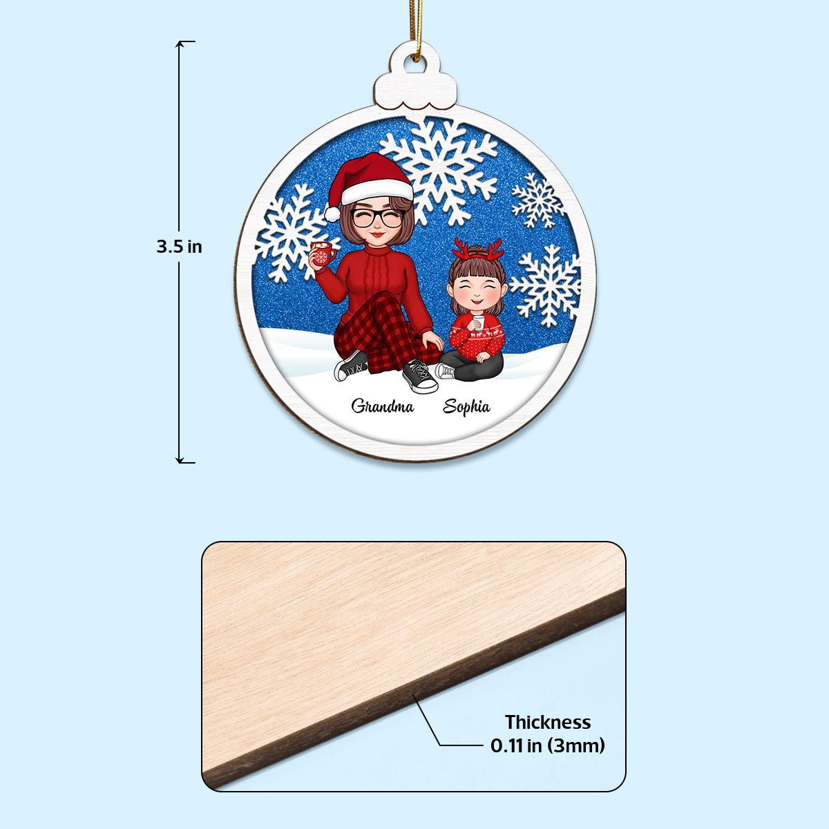 Snowflake Cute Grandma & Grandkid Christmas Gift For Granddaughter Grandson Personalized Wooden Ornament