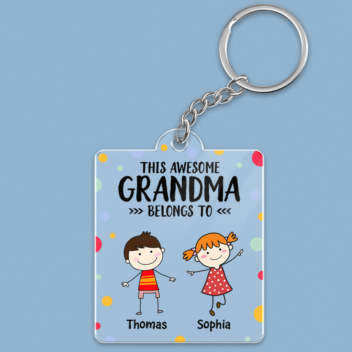 This Grandma Mom Belongs To Stick Kids Colorful Dot Personalized Acrylic Keychain