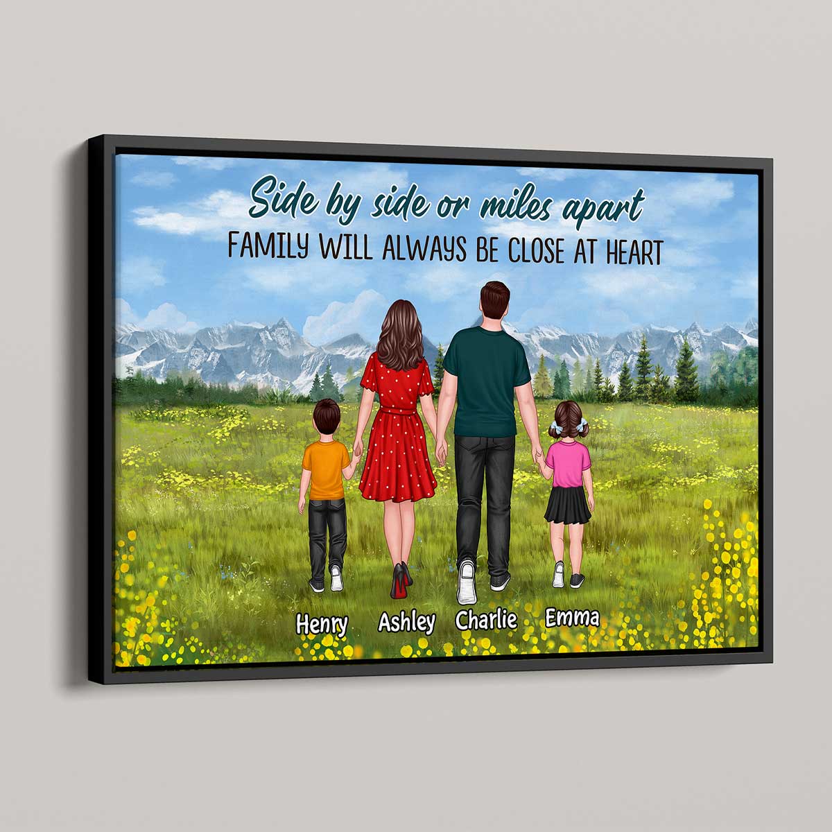 Family Standing Back View On The Meadow Personalized Horizontal Poster