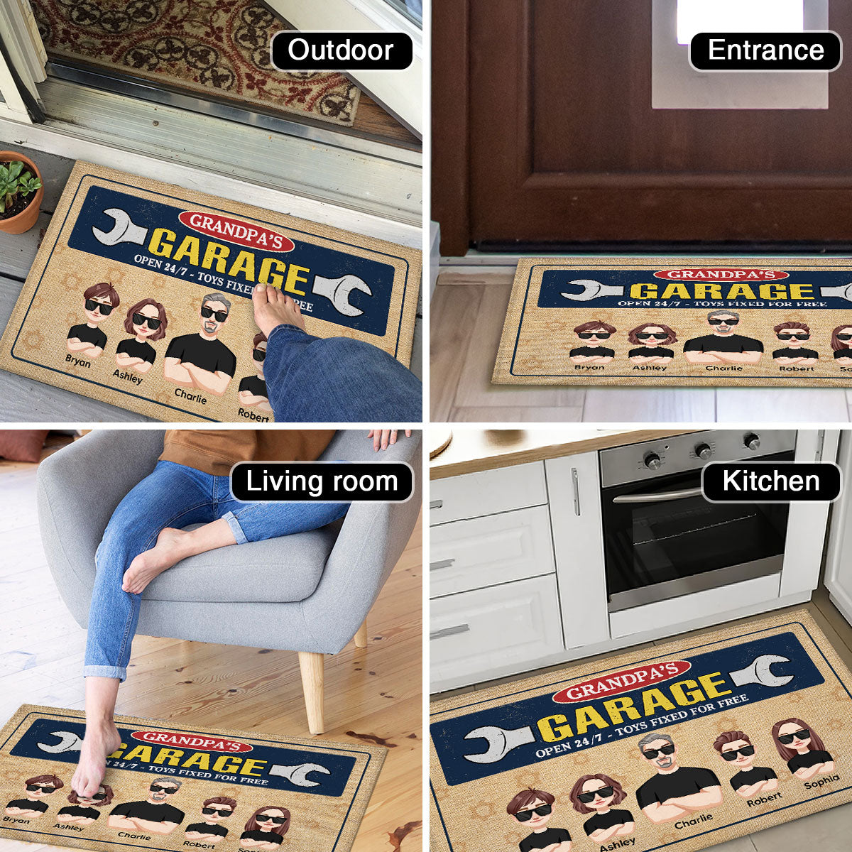 Grandpa Garage Man And Kids Personalized Doormat