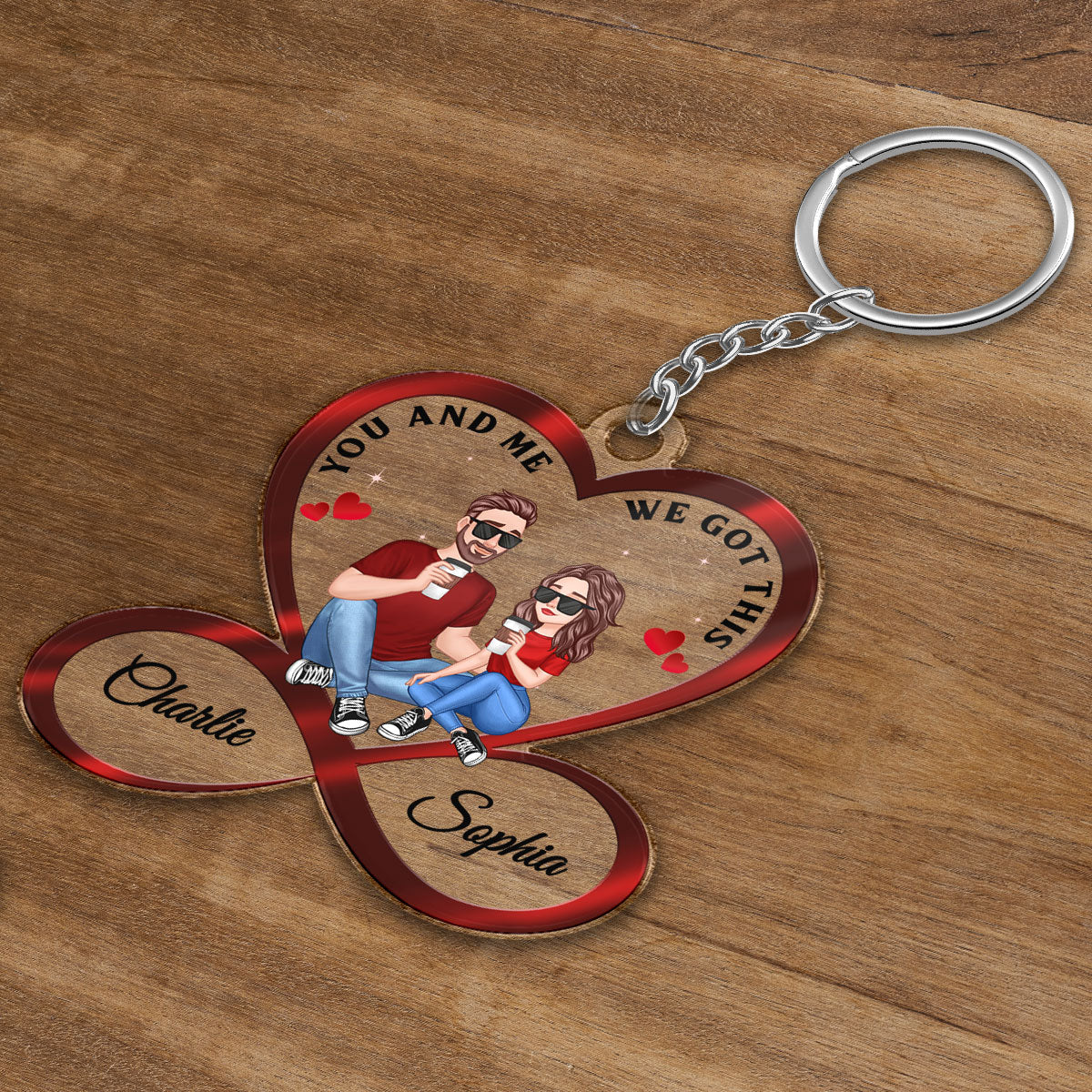 Infinity Heart Cartoon Couple Sitting Anniversary Gift For Him Gift For Her Personalized Acrylic Keychain