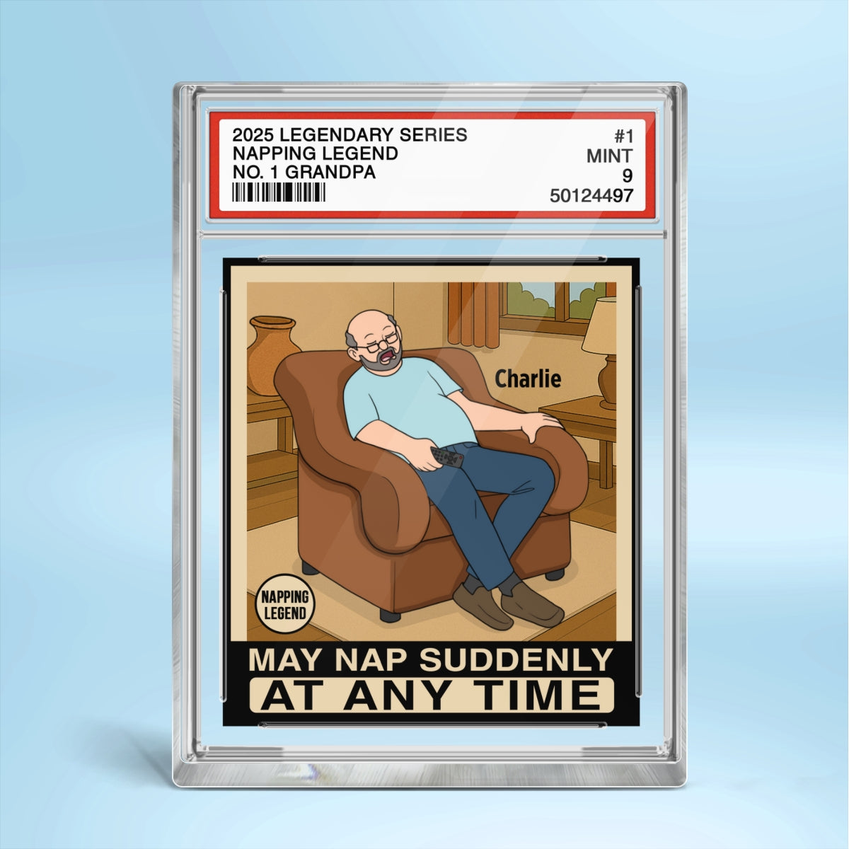 Grandpa Napping King Funny Trading Card Style Personalized Acrylic Block Plaque