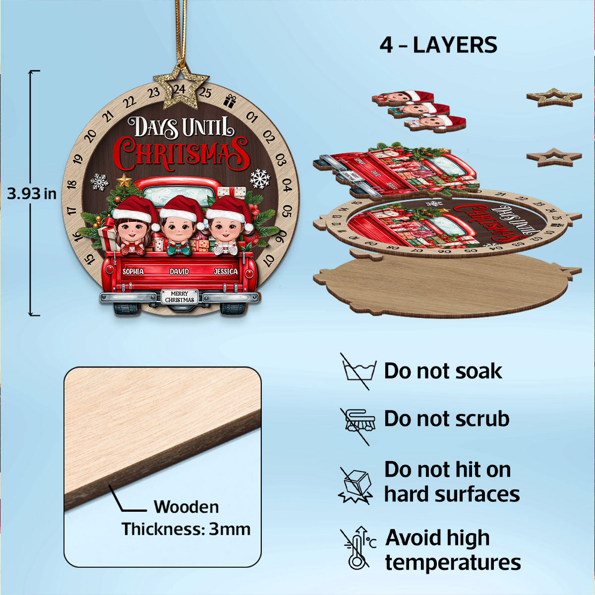 Kids On Christmas Truck Personalized Countdown Ornament